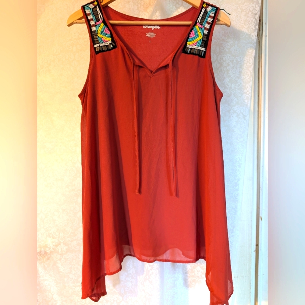 Wrangler Orange Beaded Detail Sleeveless Top Sz. Large - Picture 2 of 12